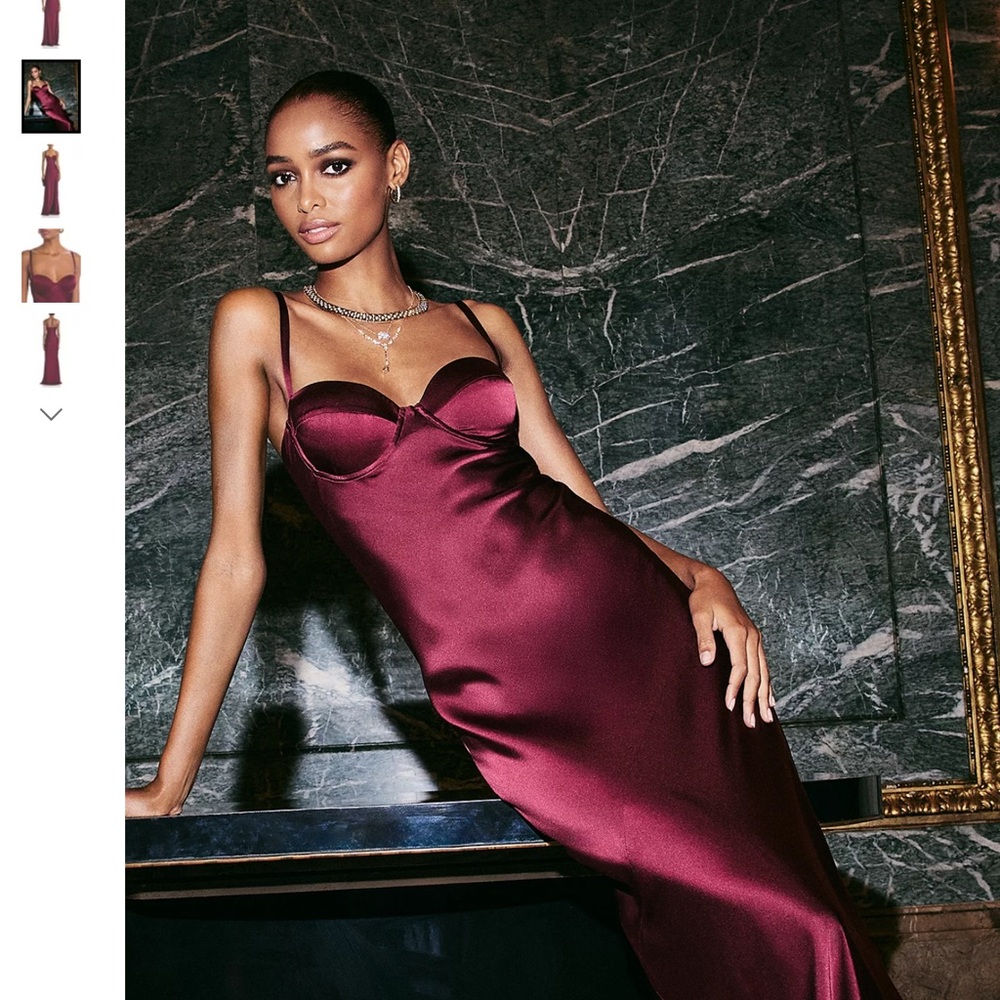 L'AGENCE Deep Red Satin Maxi Dress